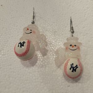 New York Yankees Snowman Baseball Earrings